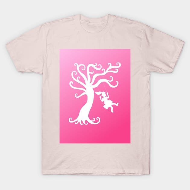 Pink Ombre Tree Swing Silhouette T-Shirt by Art by Deborah Camp